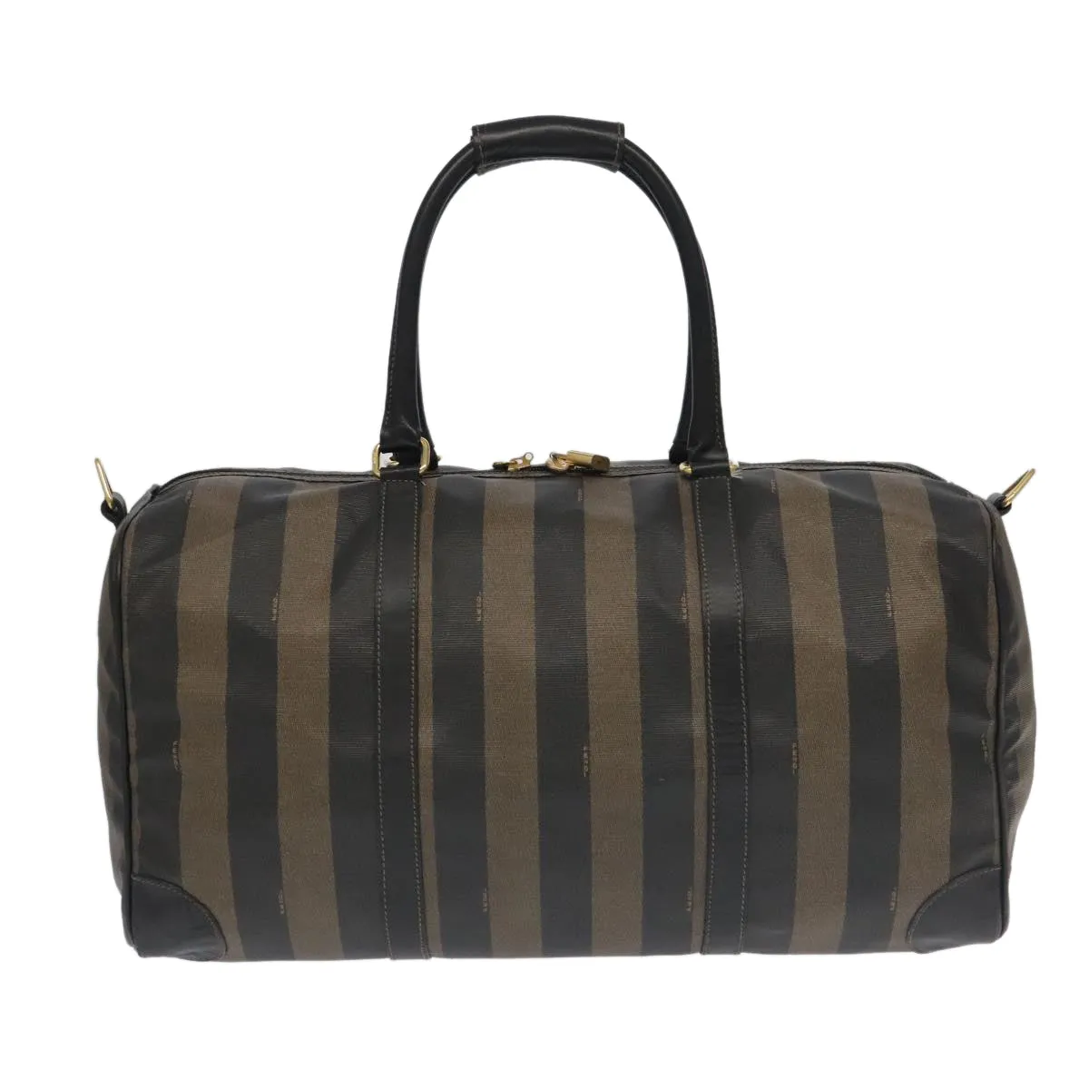 FENDI Pecan Canvas Boston Bag PVC Leather 2way Brown 97528
