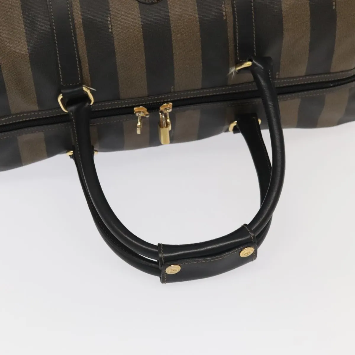 FENDI Pecan Canvas Boston Bag PVC Leather 2way Brown 97528