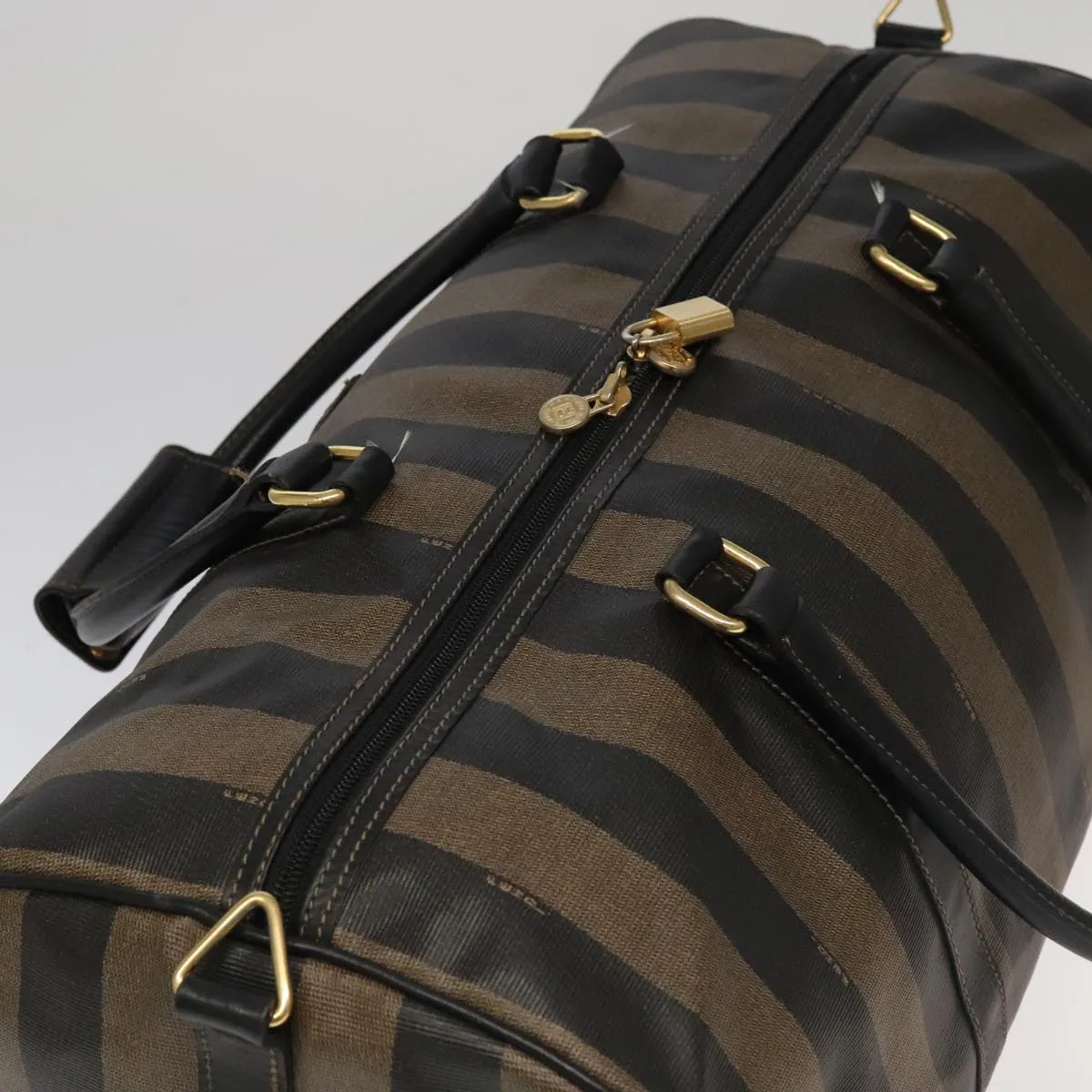 FENDI Pecan Canvas Boston Bag PVC Leather 2way Brown 97528