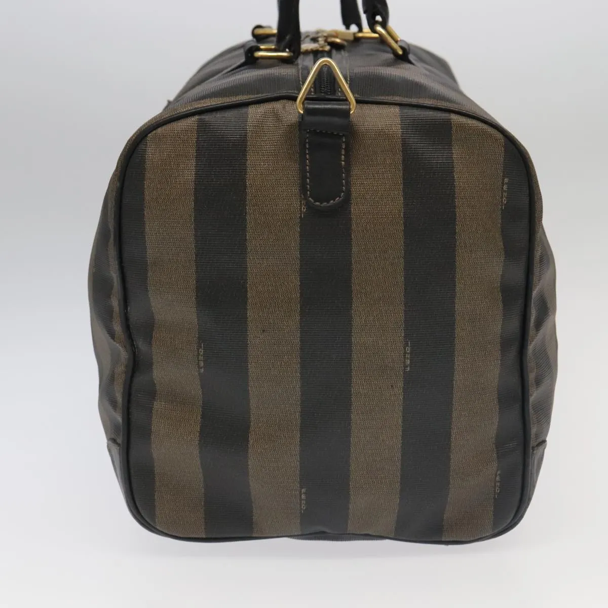 FENDI Pecan Canvas Boston Bag PVC Leather 2way Brown 97528