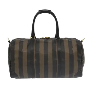 FENDI Pecan Canvas Boston Bag PVC Leather 2way Brown 97528