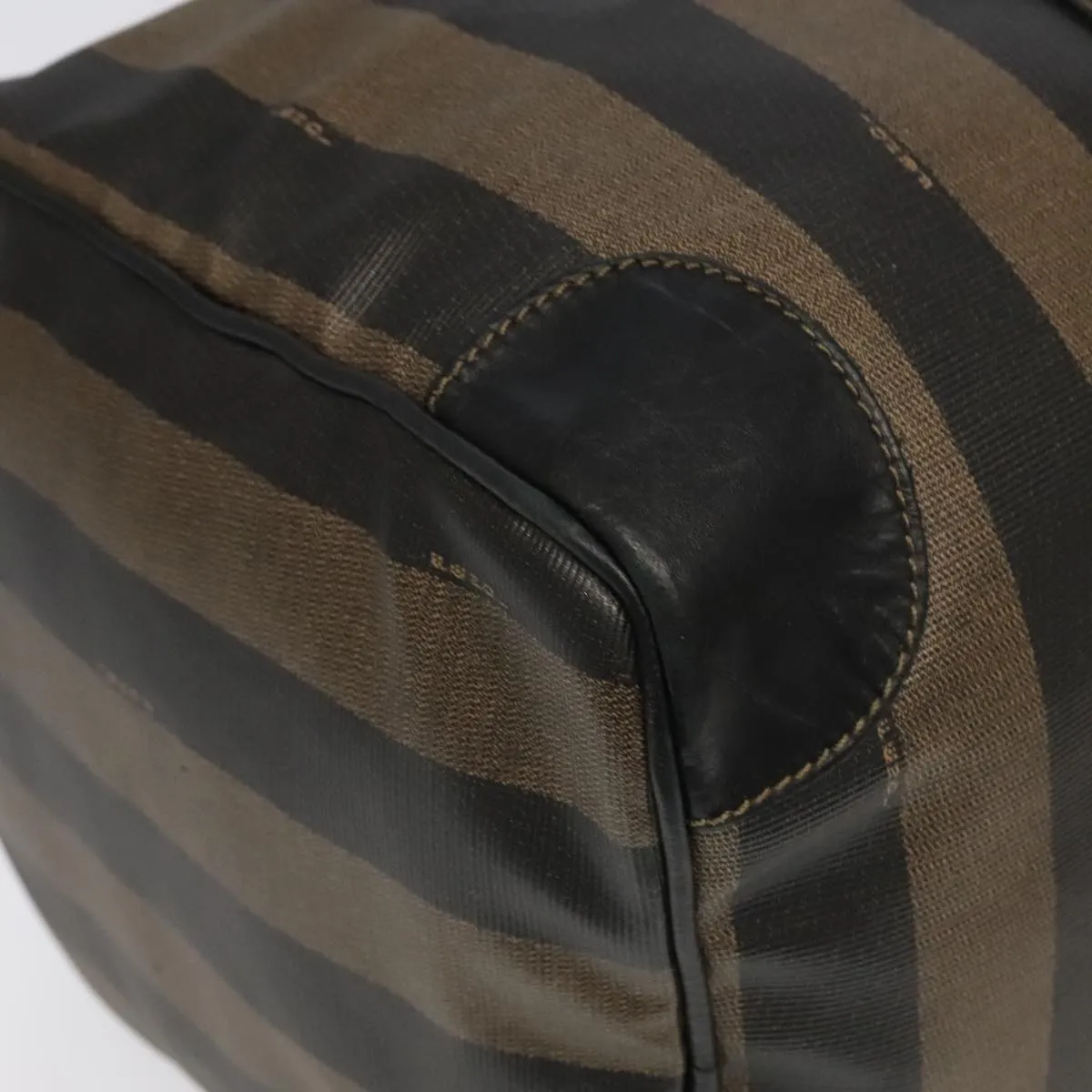 FENDI Pecan Canvas Boston Bag PVC Leather 2way Brown 97528