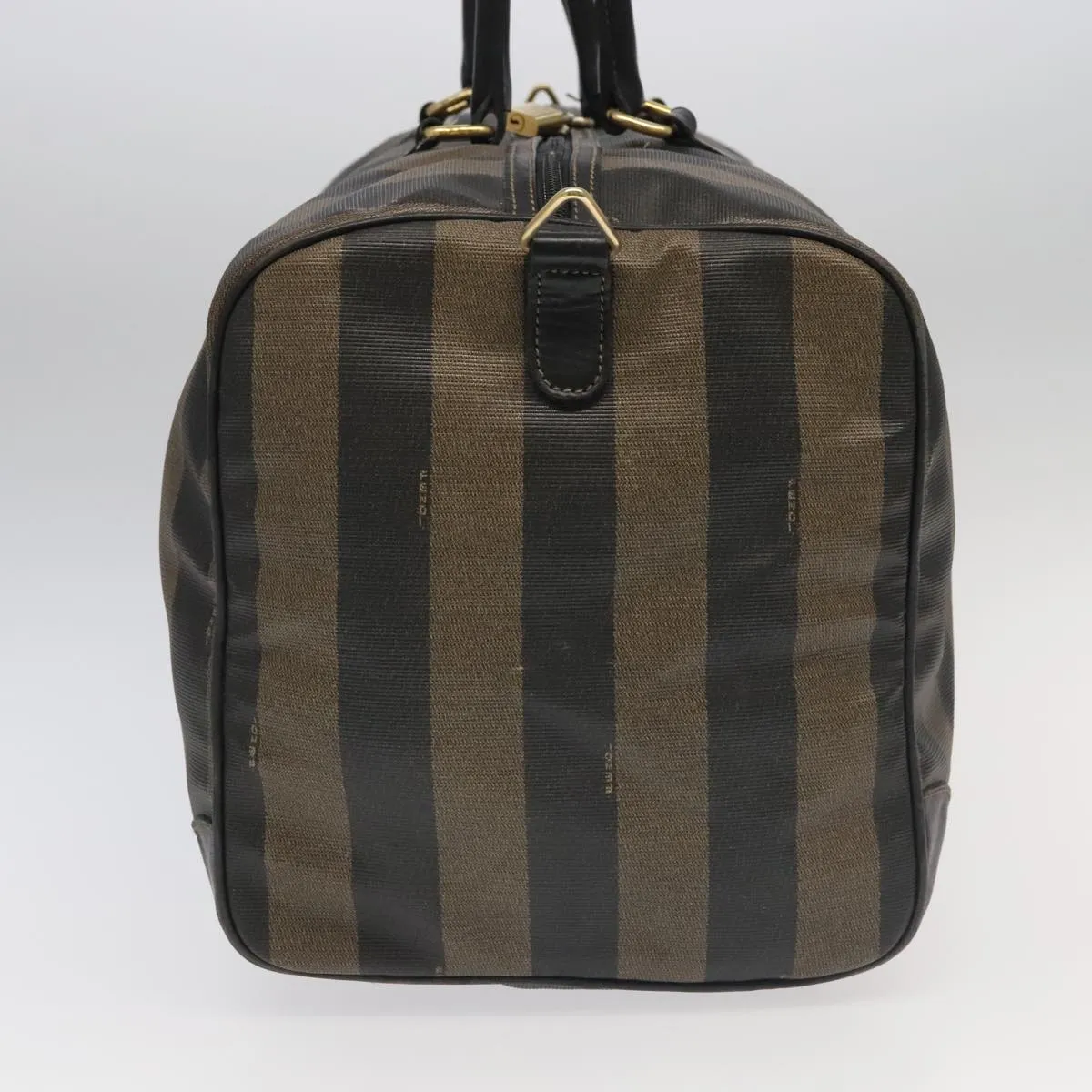 FENDI Pecan Canvas Boston Bag PVC Leather 2way Brown 97528
