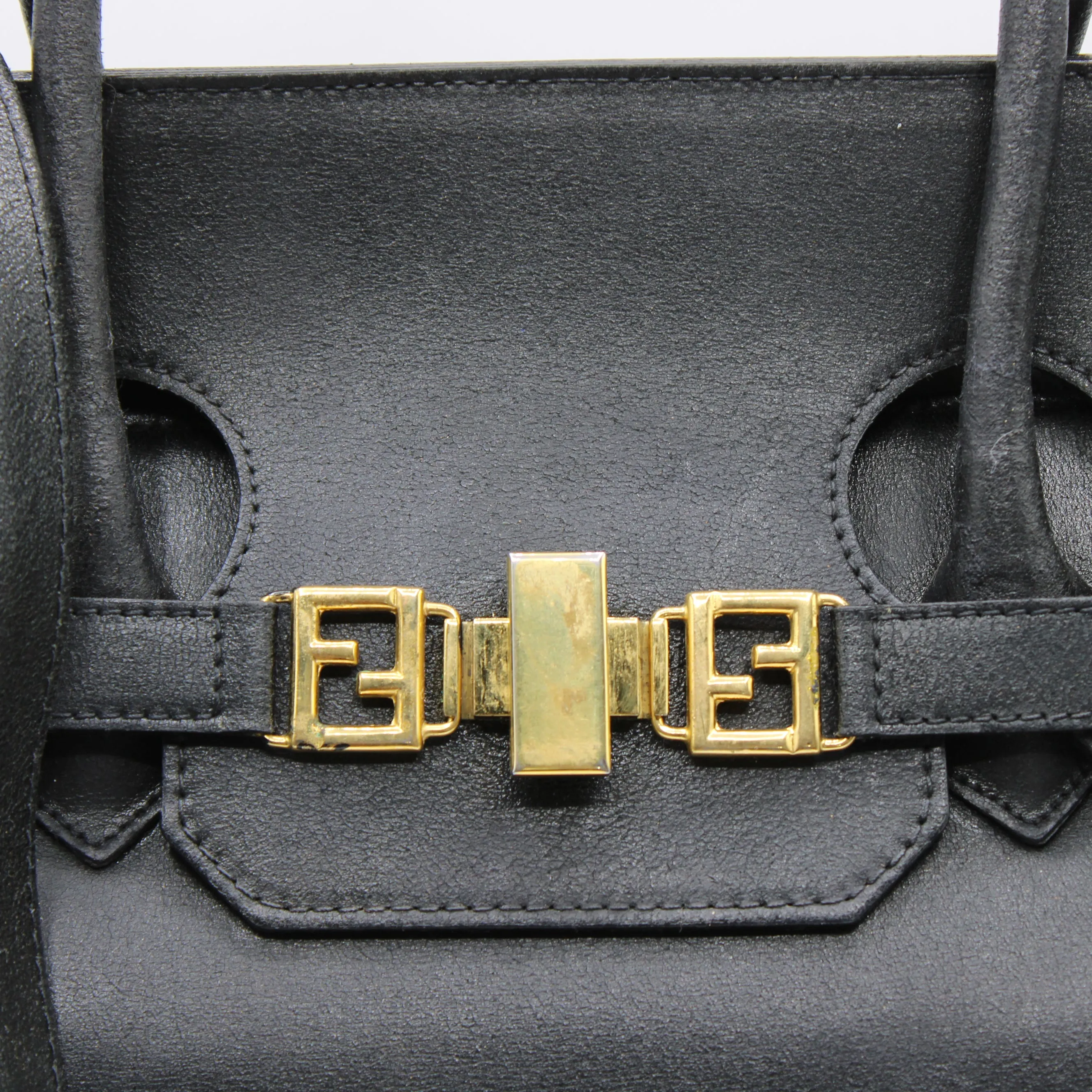 Fendi Peekaboo Black Leather Two-Way Crossbody Birkin Style Bag