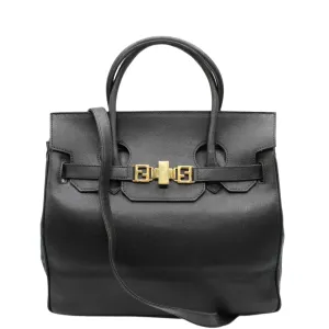 Fendi Peekaboo Black Leather Two-Way Crossbody Birkin Style Bag
