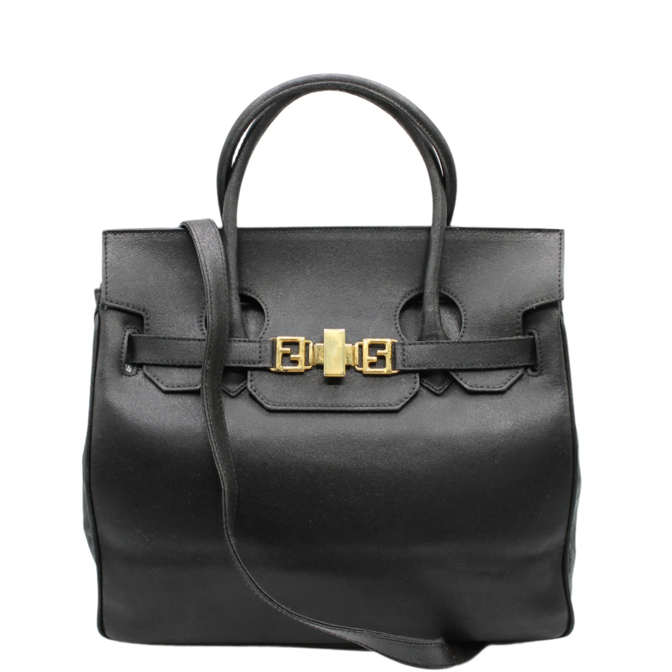 Fendi Peekaboo Black Leather Two-Way Crossbody Birkin Style Bag