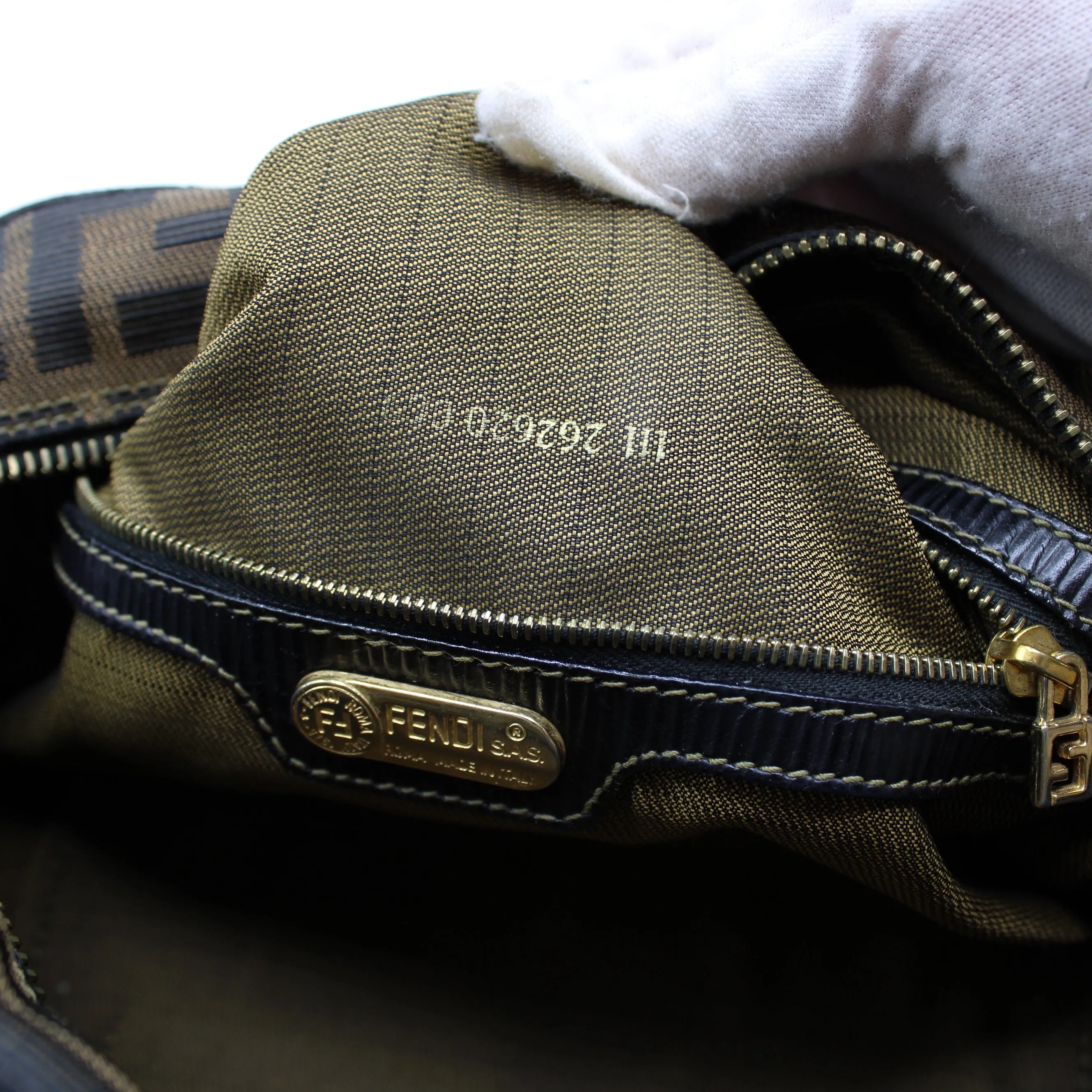 Fendi Zucca Canvas Leather Crossbody Strap Mini Boston Bag