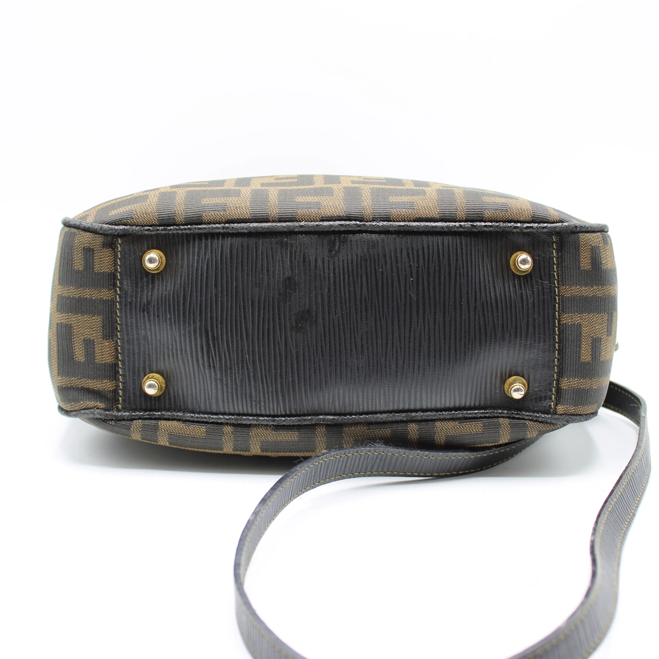 Fendi Zucca Canvas Leather Crossbody Strap Mini Boston Bag