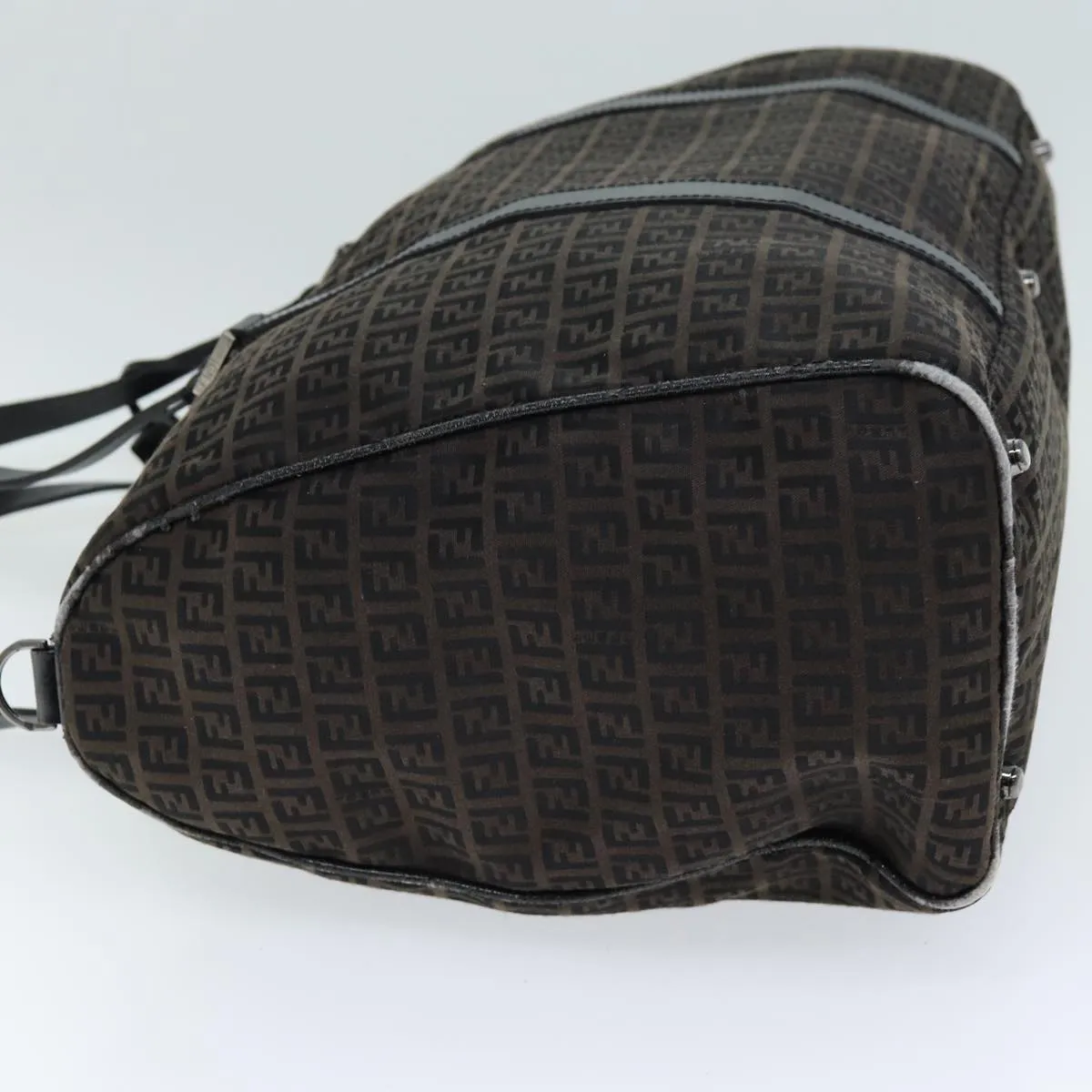 FENDI Zucchino Canvas Boston Bag Brown Black bs14074
