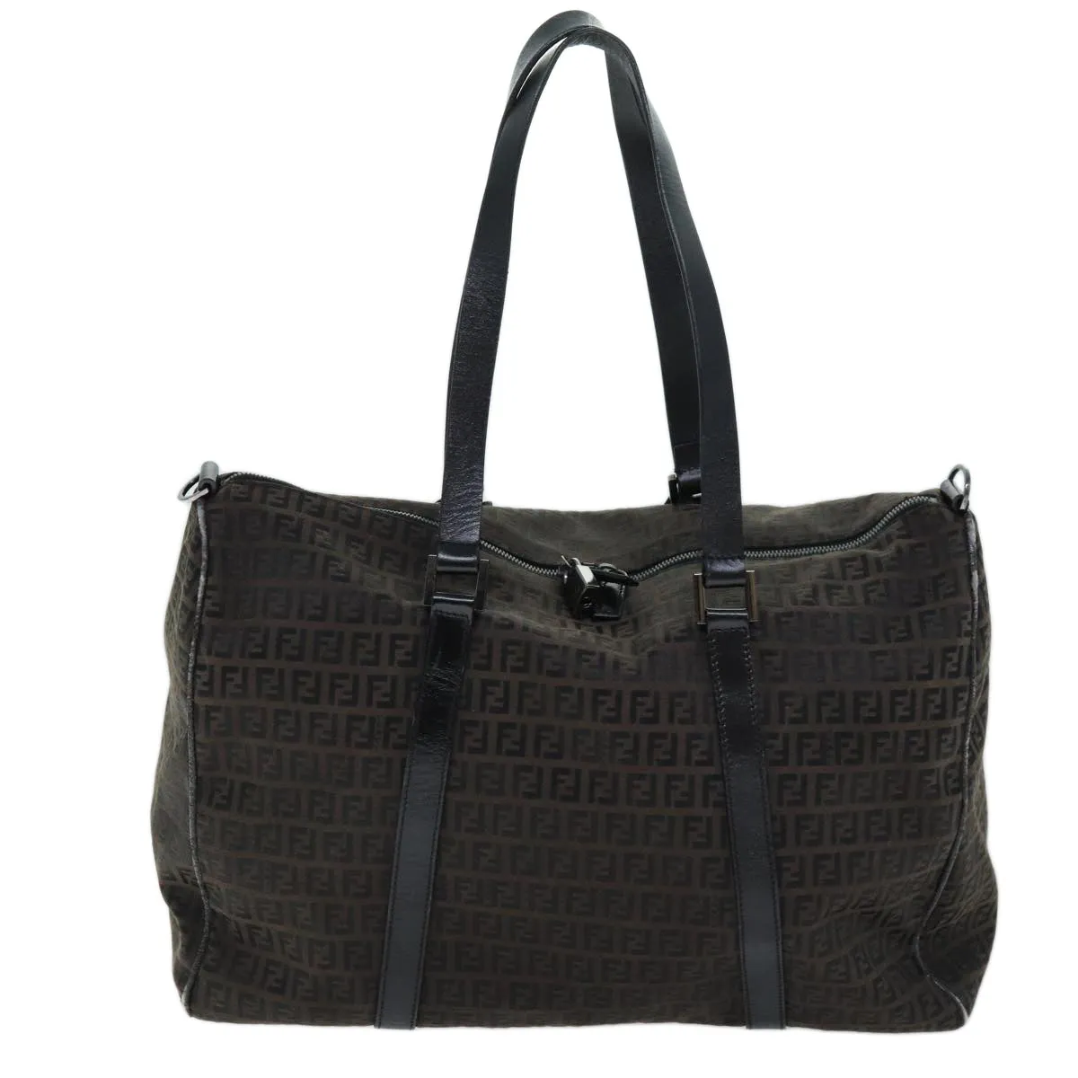 FENDI Zucchino Canvas Boston Bag Brown Black bs14074