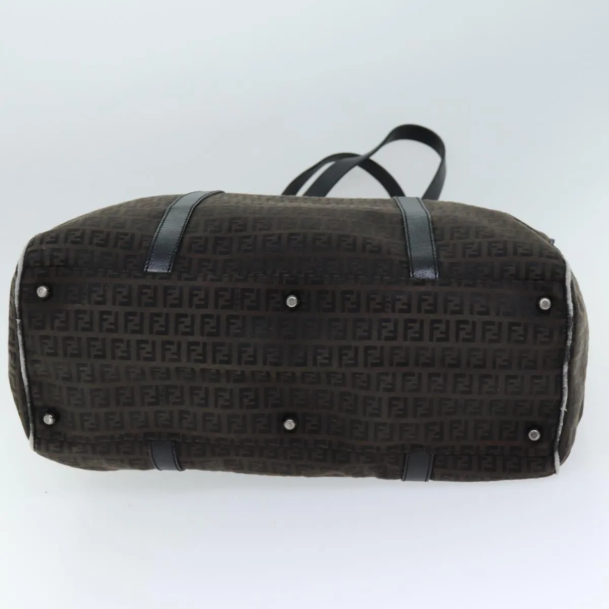 FENDI Zucchino Canvas Boston Bag Brown Black bs14074