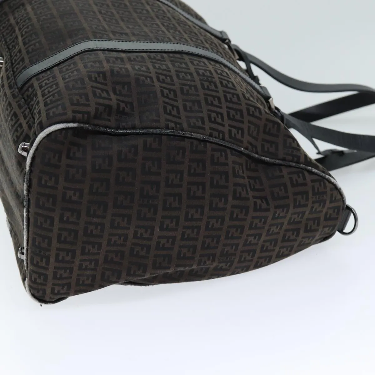 FENDI Zucchino Canvas Boston Bag Brown Black bs14074