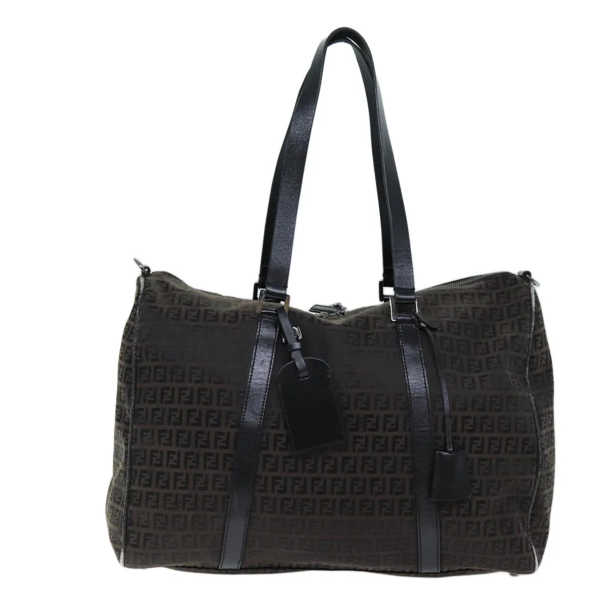 FENDI Zucchino Canvas Boston Bag Brown Black bs14074