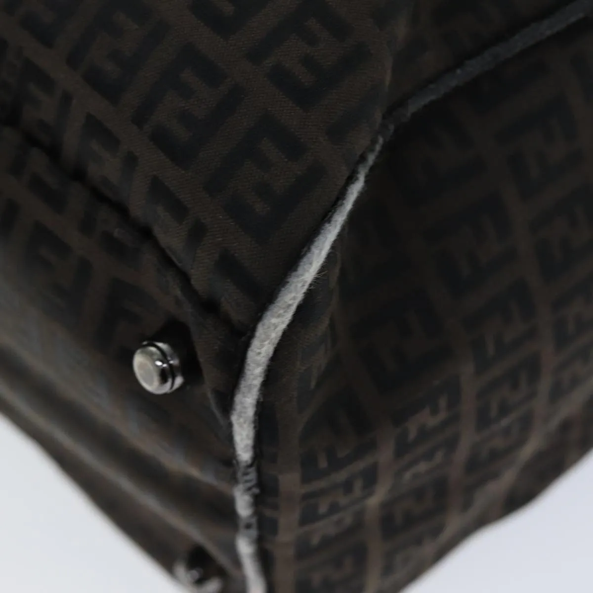 FENDI Zucchino Canvas Boston Bag Brown Black bs14074