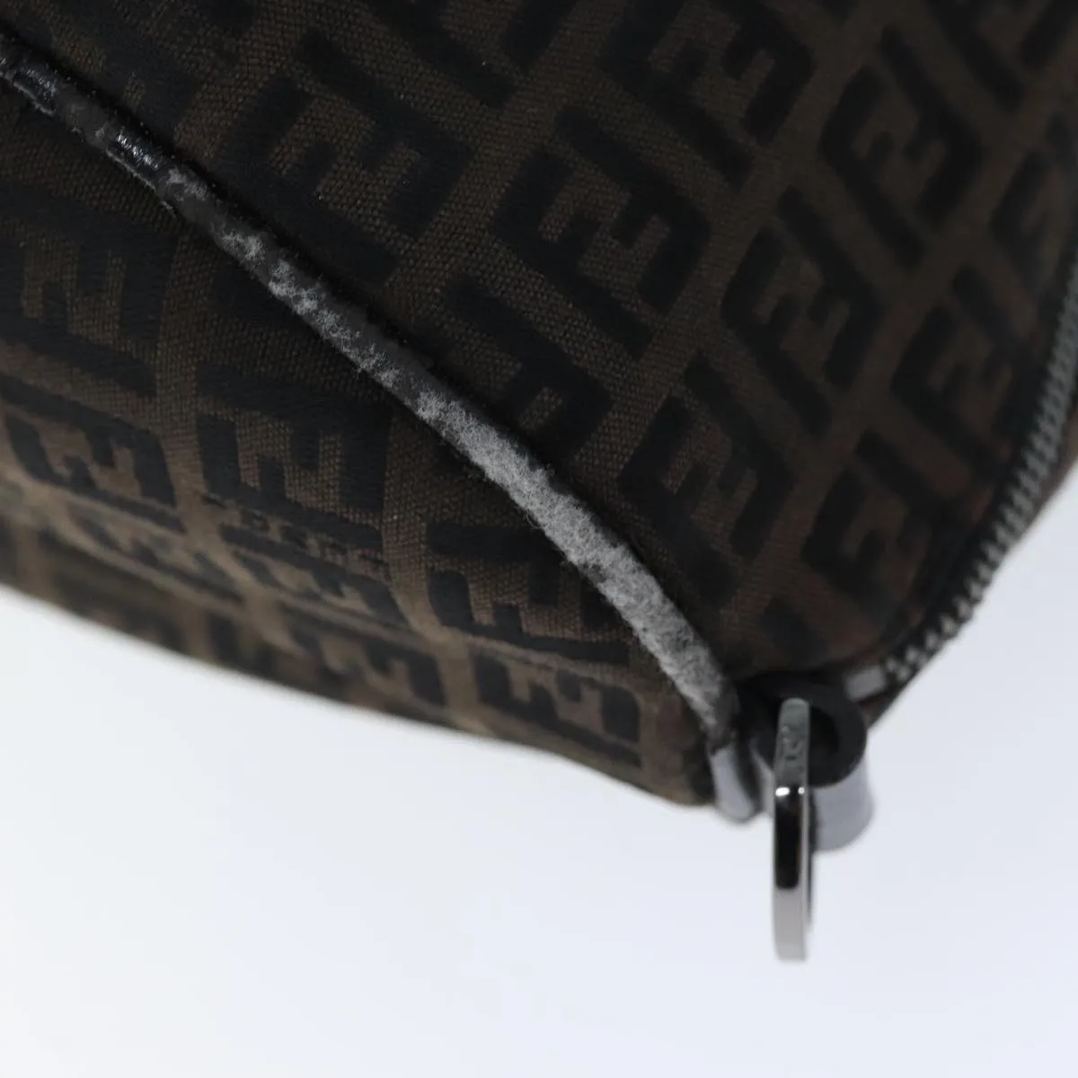 FENDI Zucchino Canvas Boston Bag Brown Black bs14074