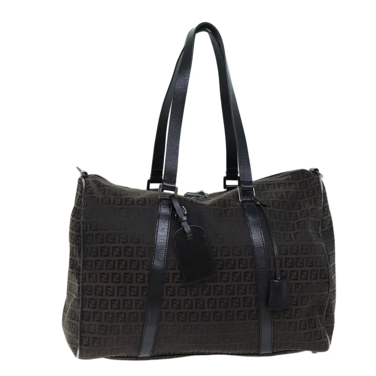 FENDI Zucchino Canvas Boston Bag Brown Black bs14074