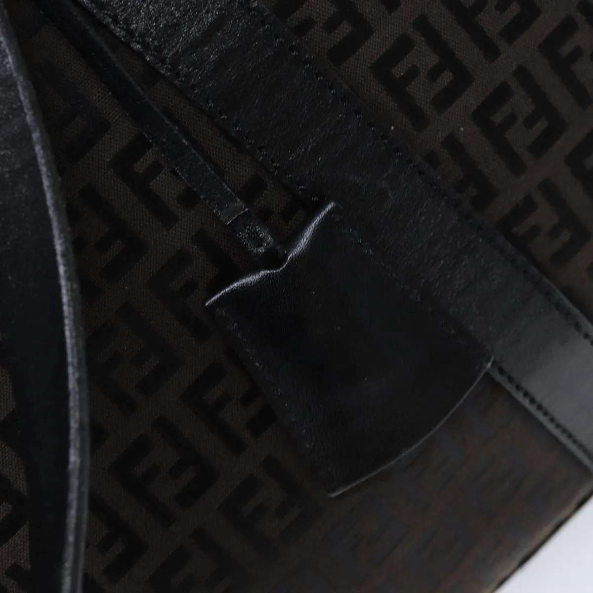 FENDI Zucchino Canvas Boston Bag Brown Black bs14074