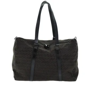 FENDI Zucchino Canvas Boston Bag Brown Black bs14074