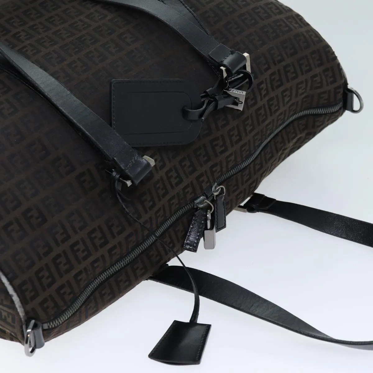 FENDI Zucchino Canvas Boston Bag Brown Black bs14074