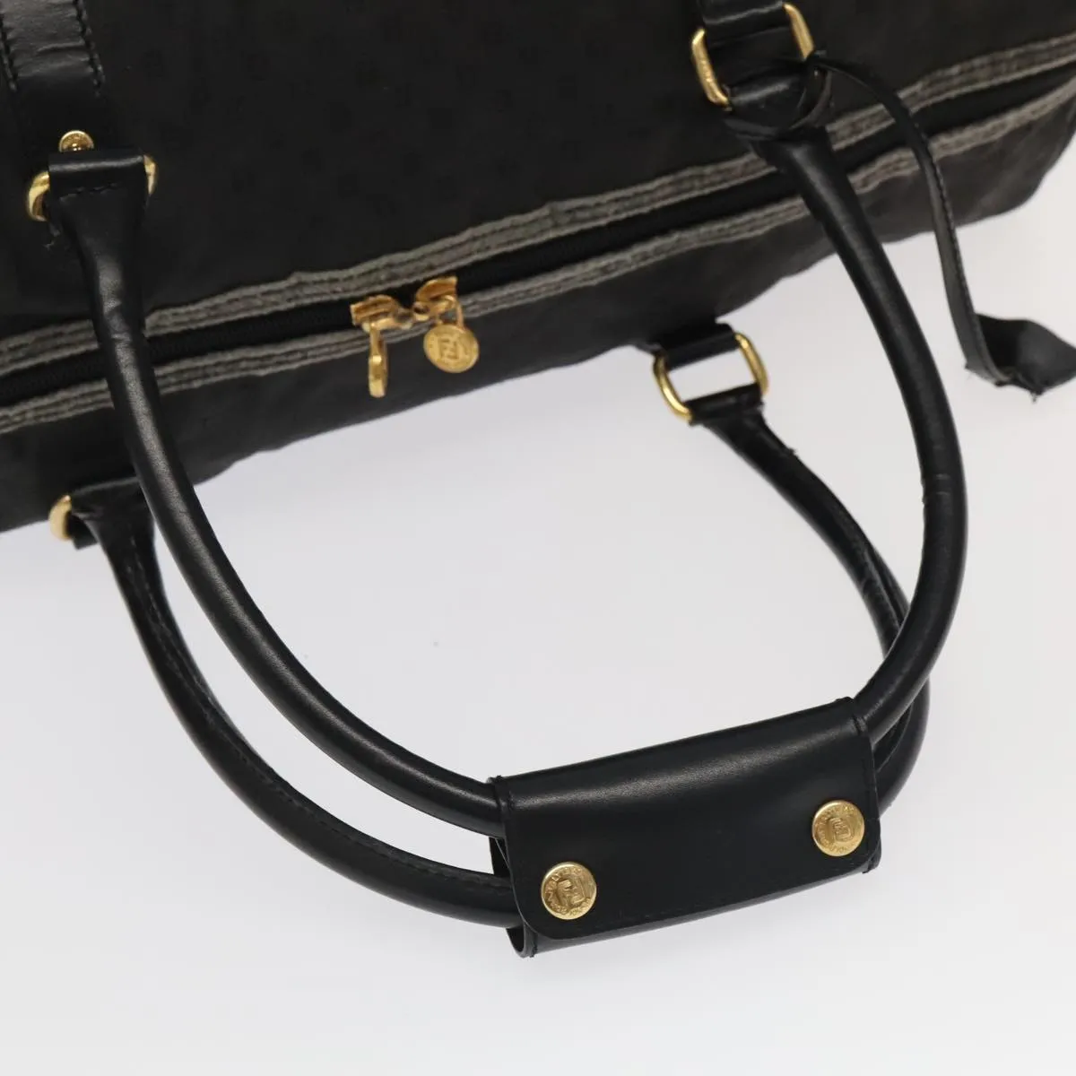 FENDI Zucchino Canvas Boston Bag Coated Canvas 2way Black 99424