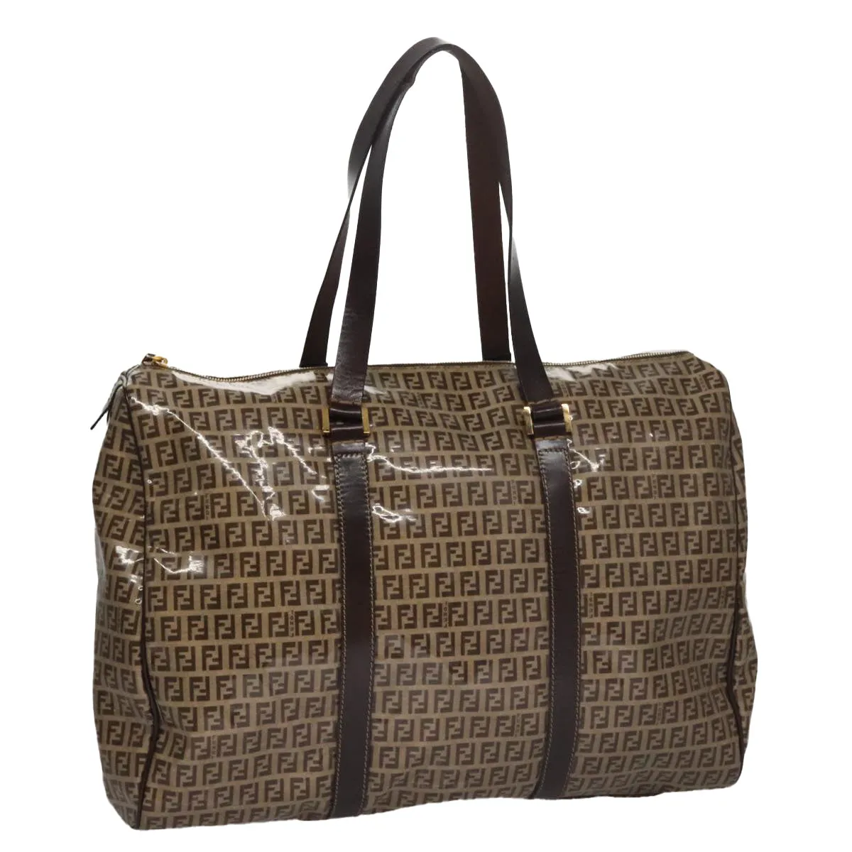 FENDI Zucchino Canvas Boston Bag Gold Beige 109630