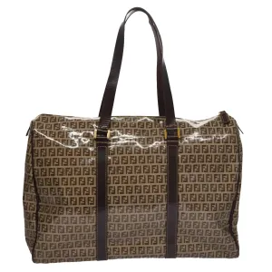 FENDI Zucchino Canvas Boston Bag Gold Beige 109630