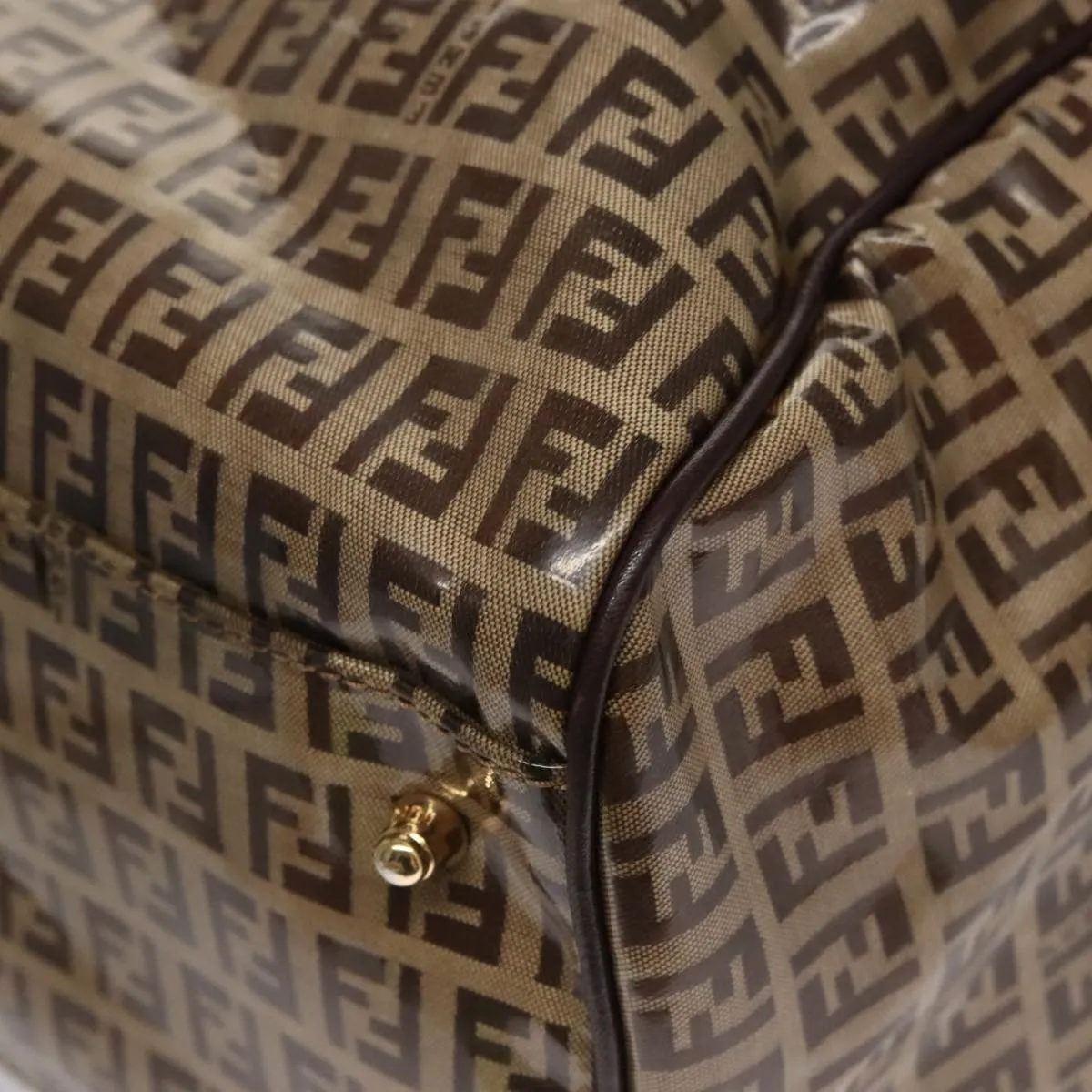 FENDI Zucchino Canvas Boston Bag Gold Beige 109630