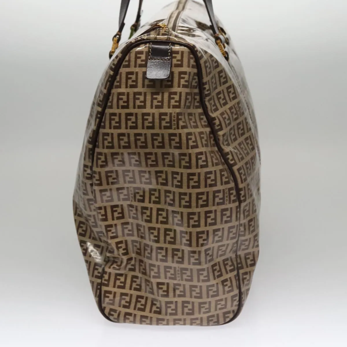 FENDI Zucchino Canvas Boston Bag Gold Beige 109630