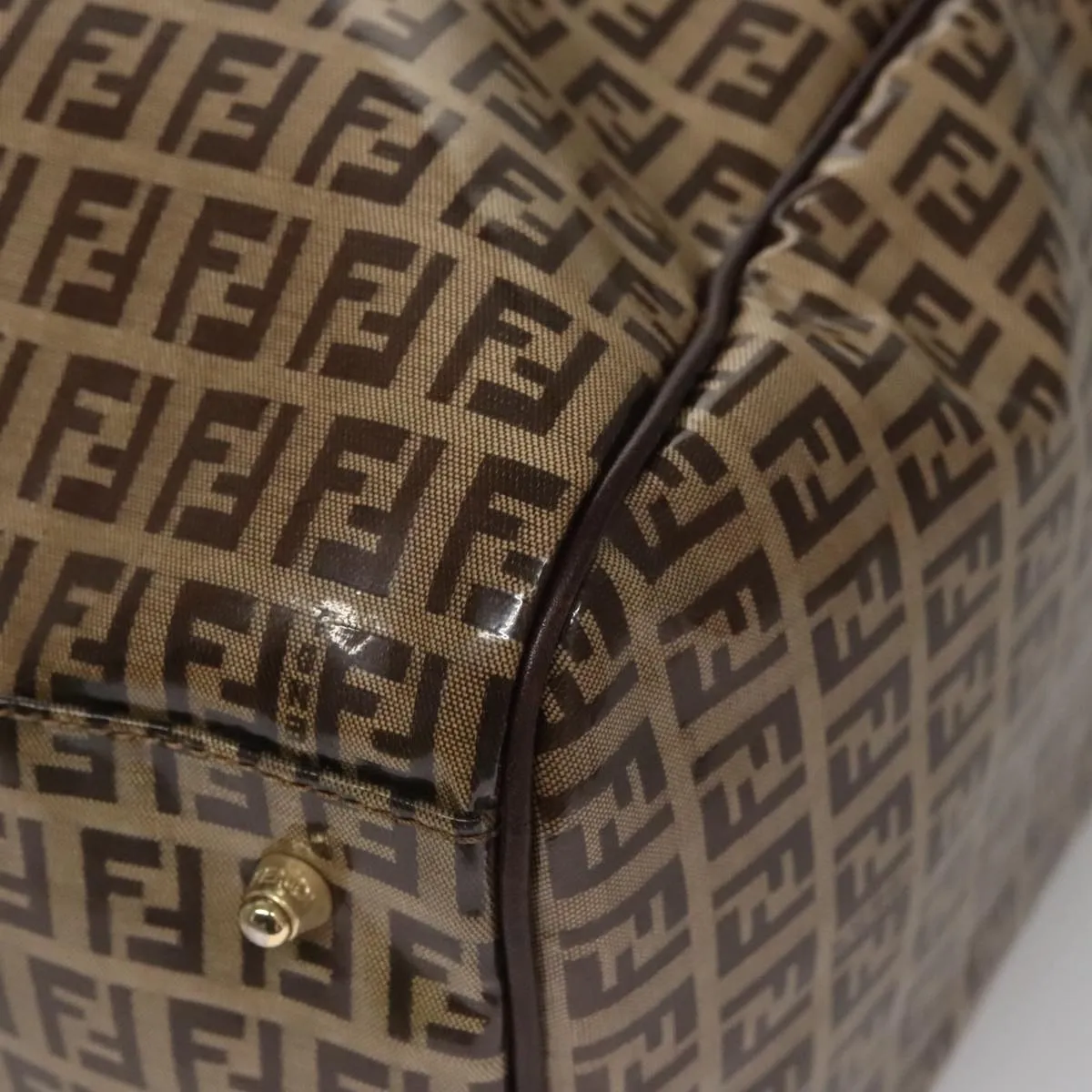 FENDI Zucchino Canvas Boston Bag Gold Beige 109630