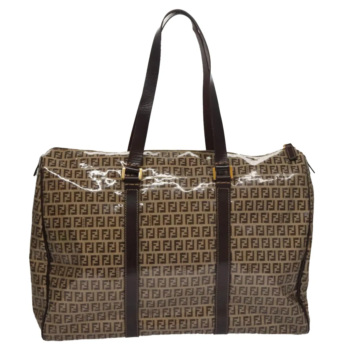 FENDI Zucchino Canvas Boston Bag Gold Beige 109630