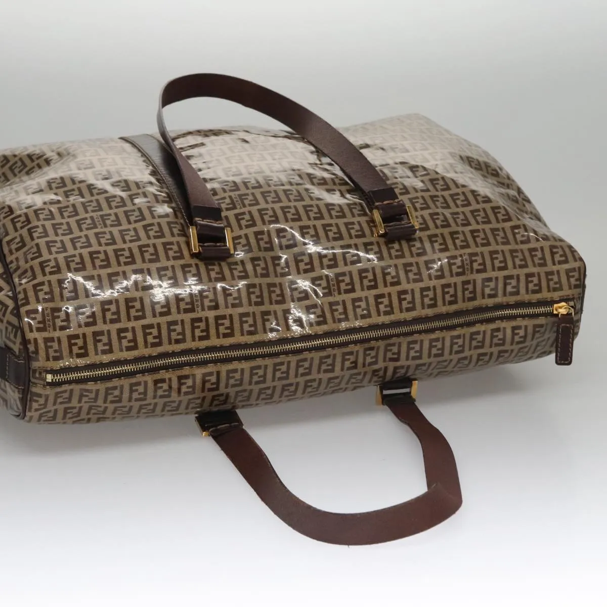 FENDI Zucchino Canvas Boston Bag Gold Beige 109630