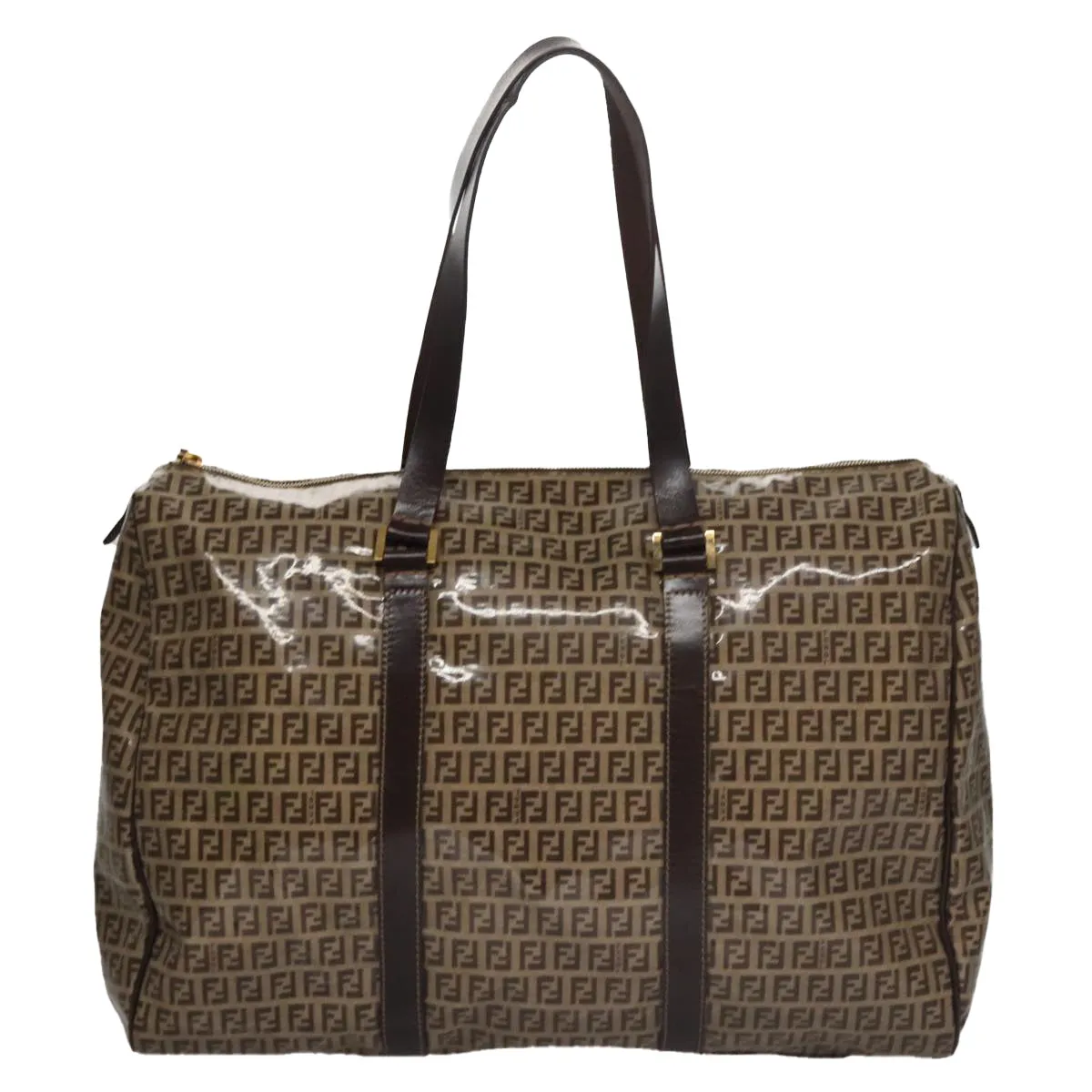 FENDI Zucchino Canvas Boston Bag Gold Beige 109630