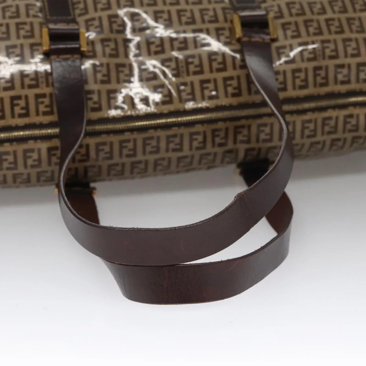 FENDI Zucchino Canvas Boston Bag Gold Beige 109630
