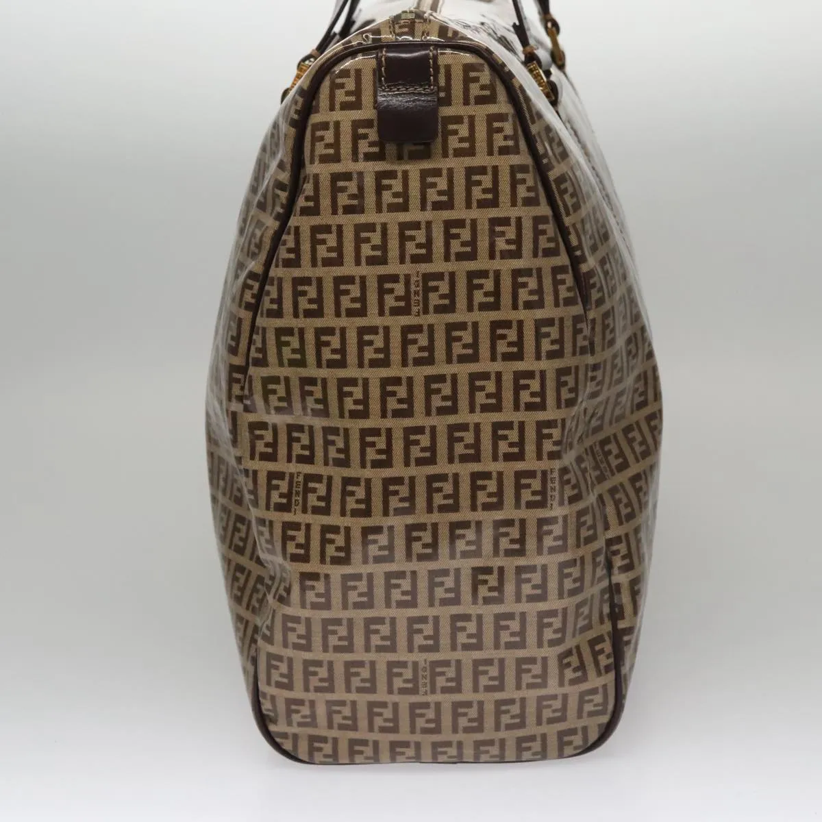 FENDI Zucchino Canvas Boston Bag Gold Beige 109630