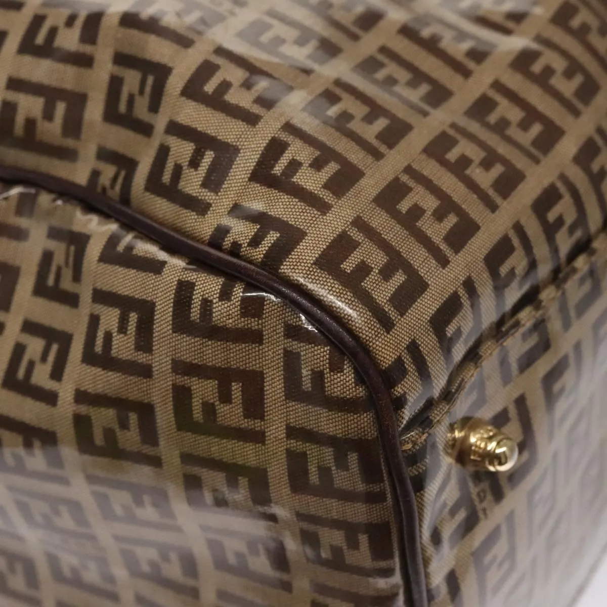 FENDI Zucchino Canvas Boston Bag Gold Beige 109630