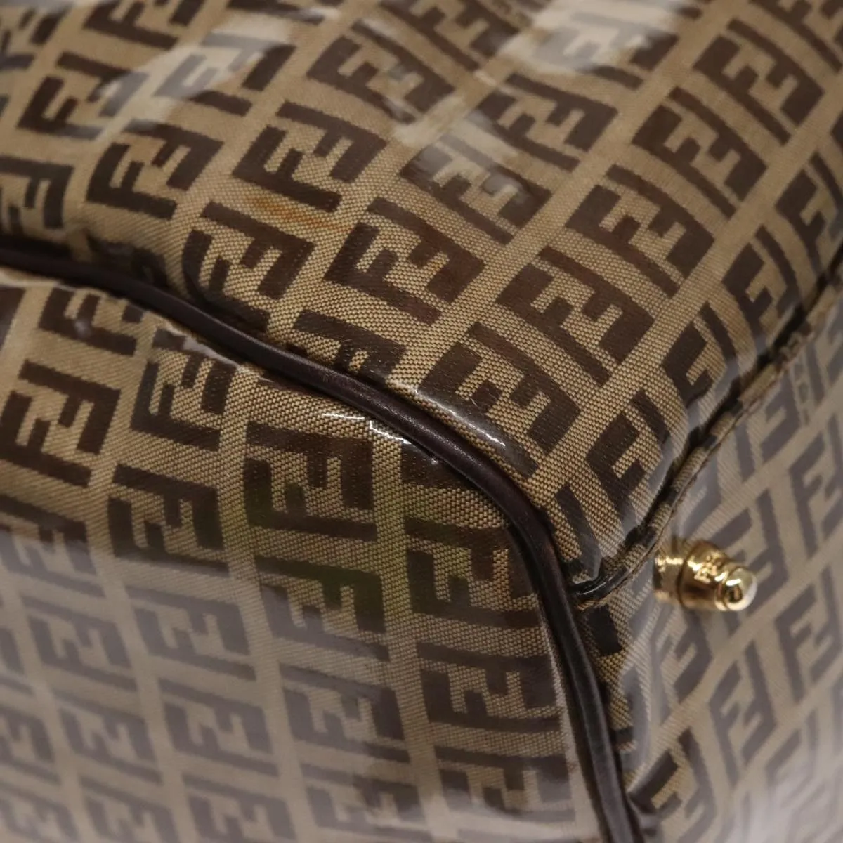FENDI Zucchino Canvas Boston Bag Gold Beige 109630