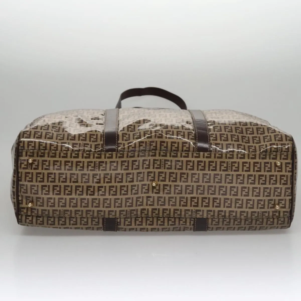 FENDI Zucchino Canvas Boston Bag Gold Beige 109630