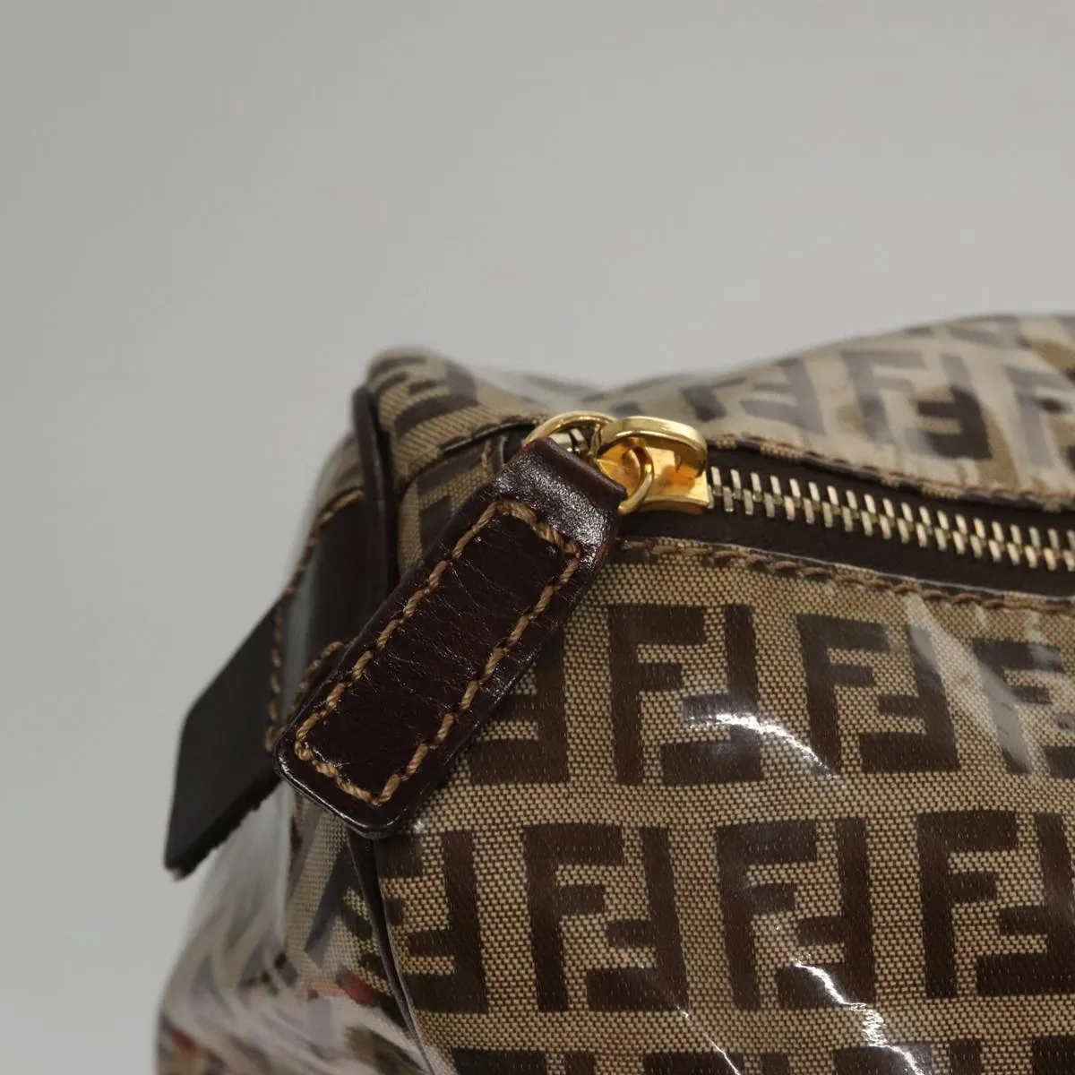 FENDI Zucchino Canvas Boston Bag Gold Beige 109630