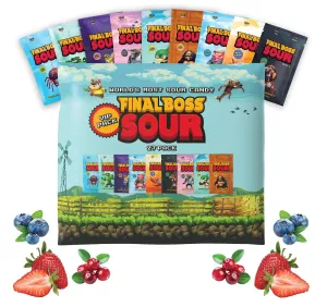 Final Boss Sour Candy, Extremely Super Sour Gummy Candy, Natural Chewy Gummies Made with Dried Fruit, Free of Artificial Colors, Low Calorie Healthy Snack for Kids & Adults, 1.06oz, 27 Pack (All Sour Levels)