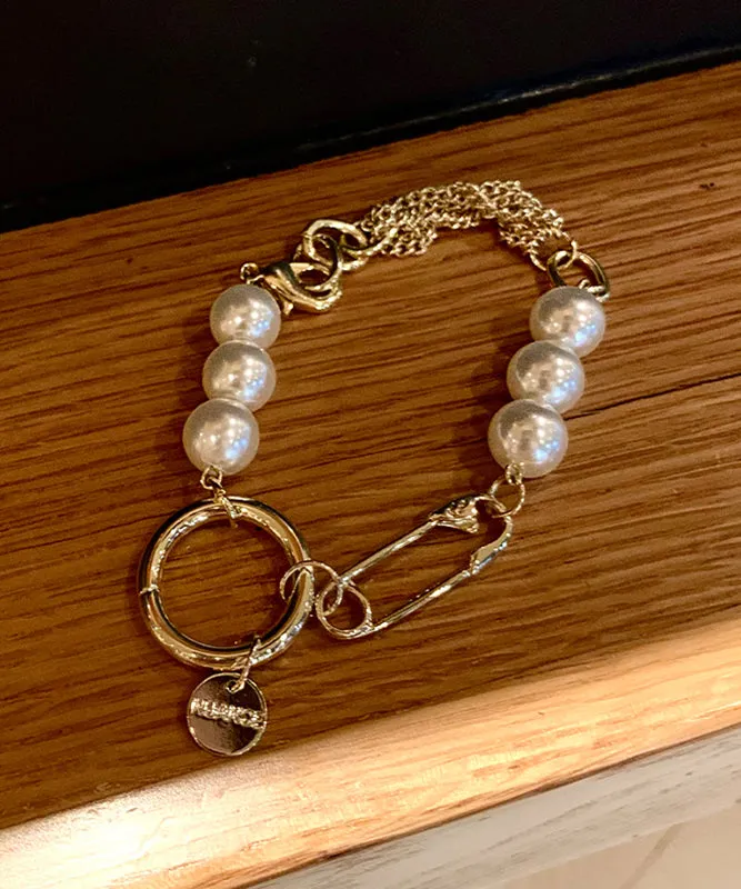 Fine Gold Stainless Steel Alloy Pearl Chain Charm Bracelet