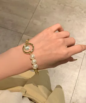 Fine Gold Stainless Steel Alloy Pearl Chain Charm Bracelet