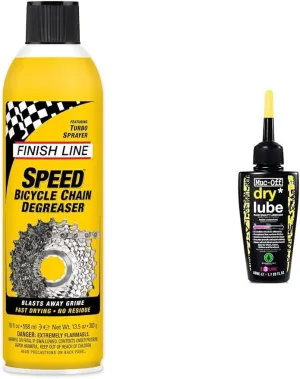 Finish Line Speed Bike Degreaser, 18-Ounce & Muc-Off Dry Chain Lube, 50 Milliliters - Biodegradable Bicycle Chain Lubricant for Dry Weather