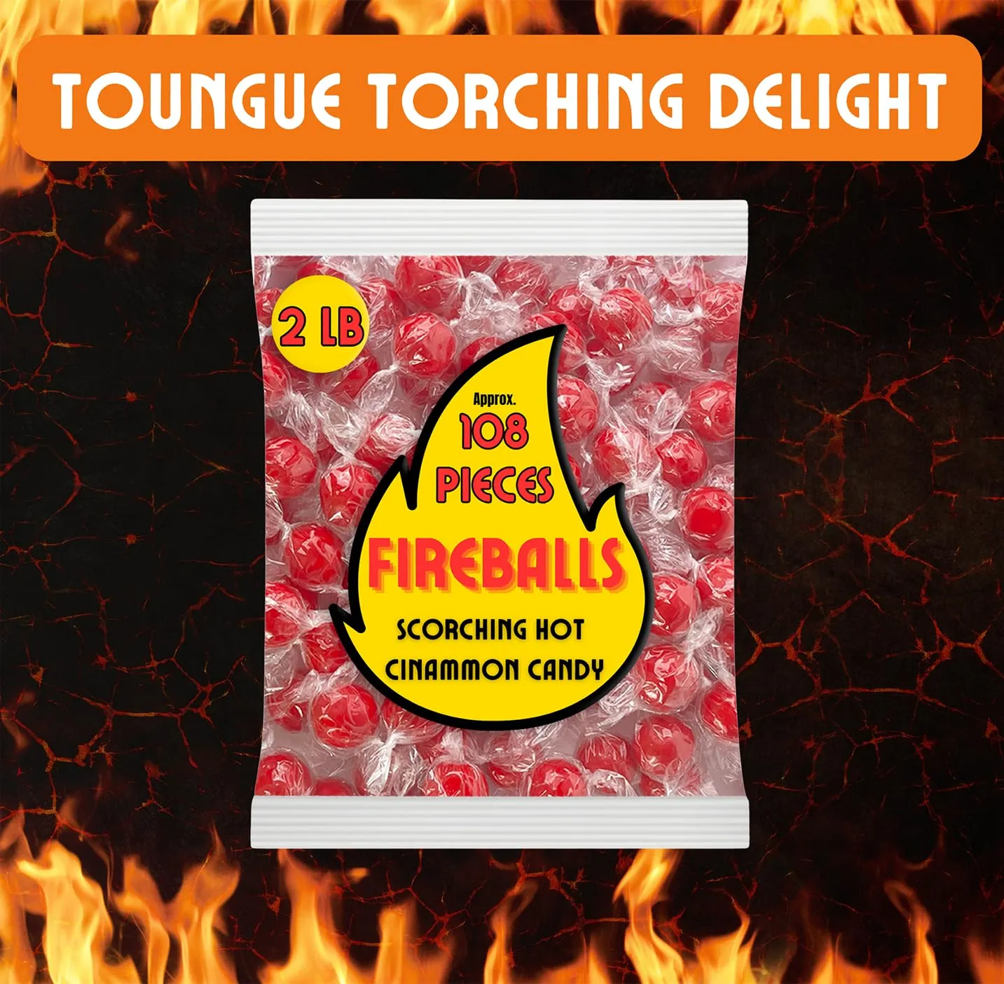 Fireball Candy Bulk - 2 LB Red Hot Jawbreaker Candy - Cinnamon Hard Candy Individually Wrapped - Old Fashioned Candy - Red Hot Cinnamon Candy - Fireballs Candy Bulk - Atomic Fireball Candy Alternative