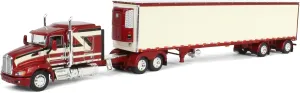 First Gear 1/64 Candy Red/Ivory Kenworth T660 Truck Model with Spread Axle Reefer Trailer, Recommended for Ages 14 , Includes Kenworth T660 Truck and Utility 53' Thermo King Refrigerated Trailer