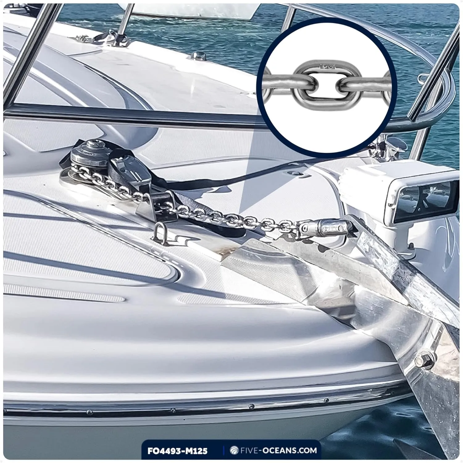 Five Oceans Windlass Anchor Chain, Marine Grade G43 HT G4, High Test, Multiple Materials, Sizes & Lengths