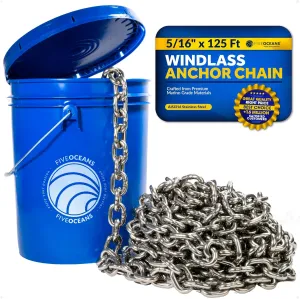Five Oceans Windlass Anchor Chain, Marine Grade G43 HT G4, High Test, Multiple Materials, Sizes & Lengths