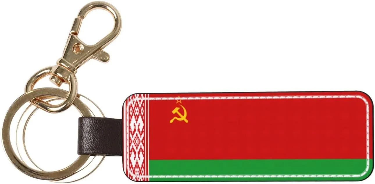 Flag of Belarus Print Chic Leather Key Chain Recognizable Keys Present Accessory Leather Metal Rings Clasp