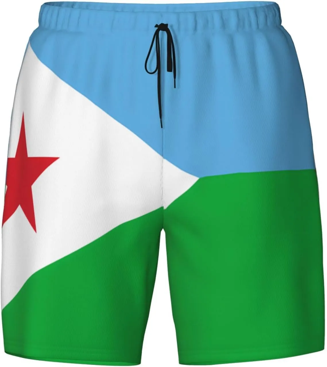 Flag of Djibouti Print Men's Casual Swim Shorts, Comfortable Double Layer Beach Trunks for Lounging & Swimming