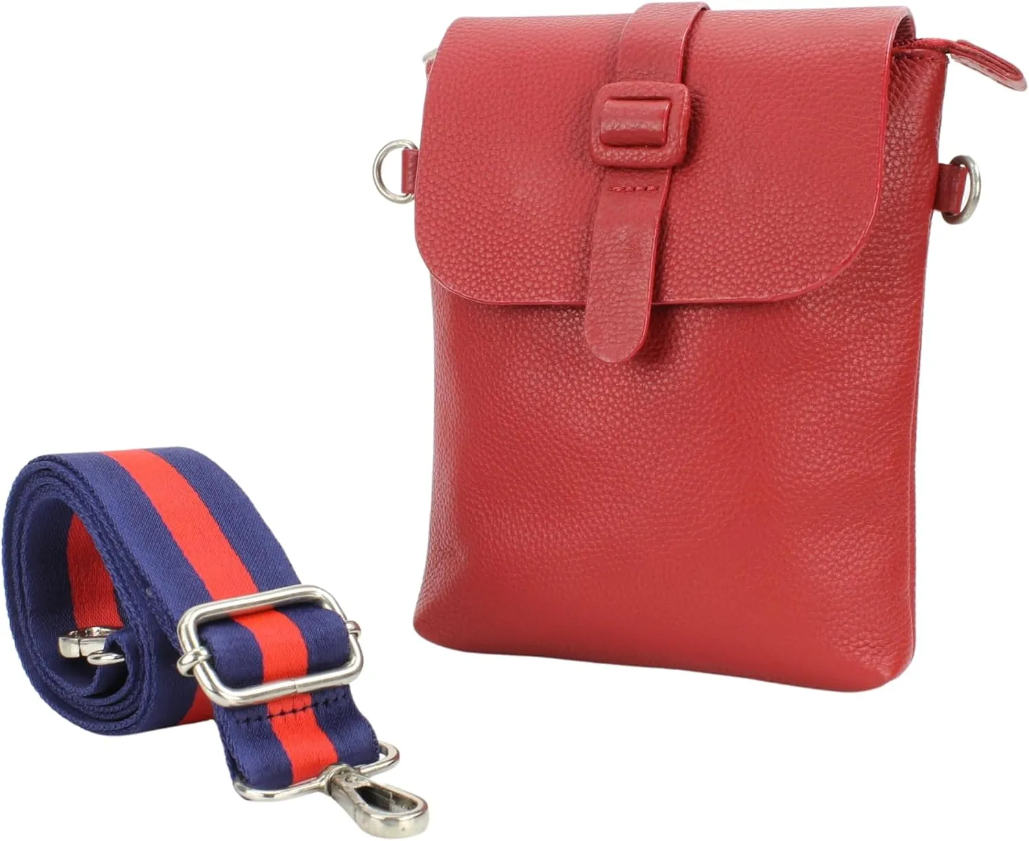 Flap Over Crossbody Bag with Adjustable Guitar Strap – Stylish Snap Closure Purse for Women – Genuine Leather