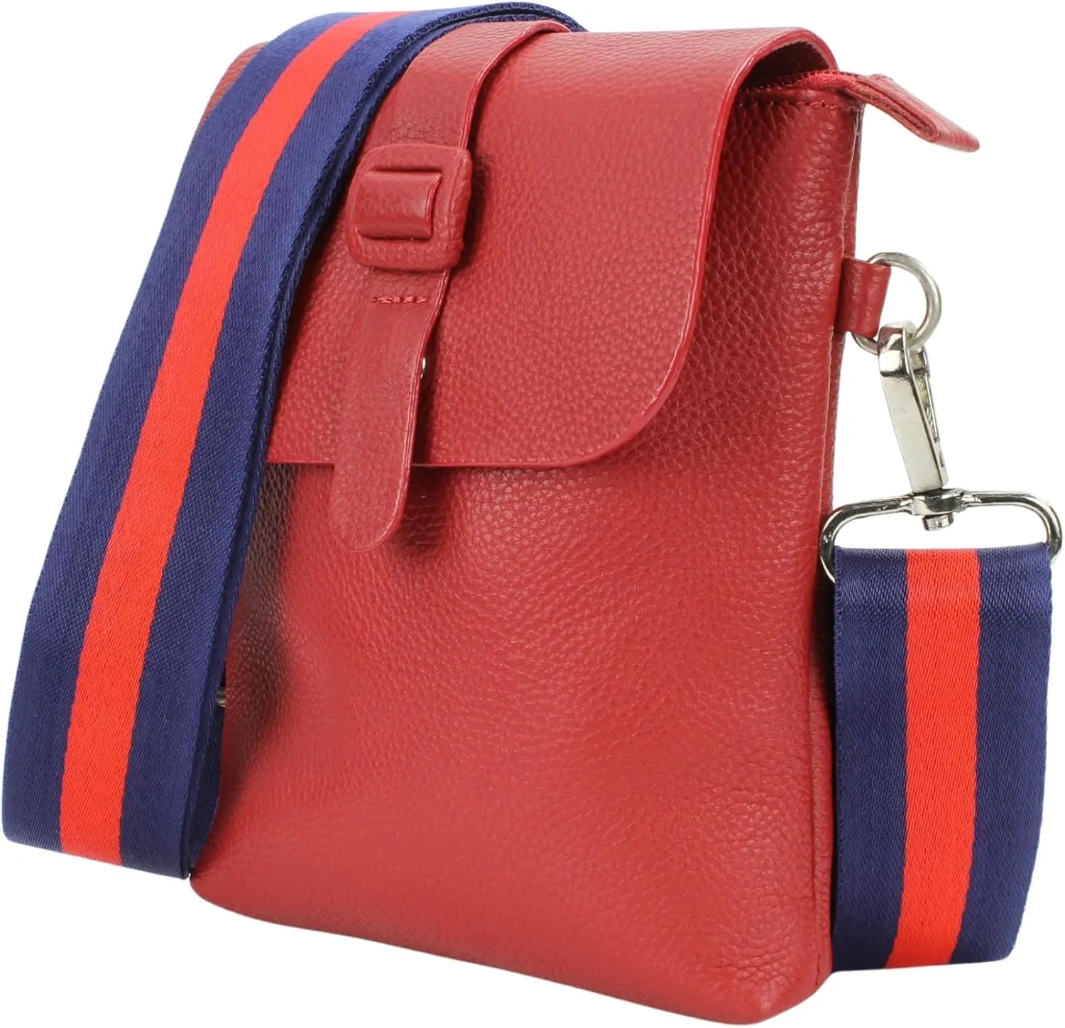 Flap Over Crossbody Bag with Adjustable Guitar Strap – Stylish Snap Closure Purse for Women – Genuine Leather